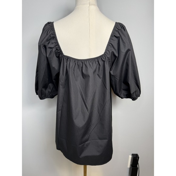 First Love by Lovelyn Black Puff Sleeve Bow Detail Blouse Square Neck M - Picture 3 of 5